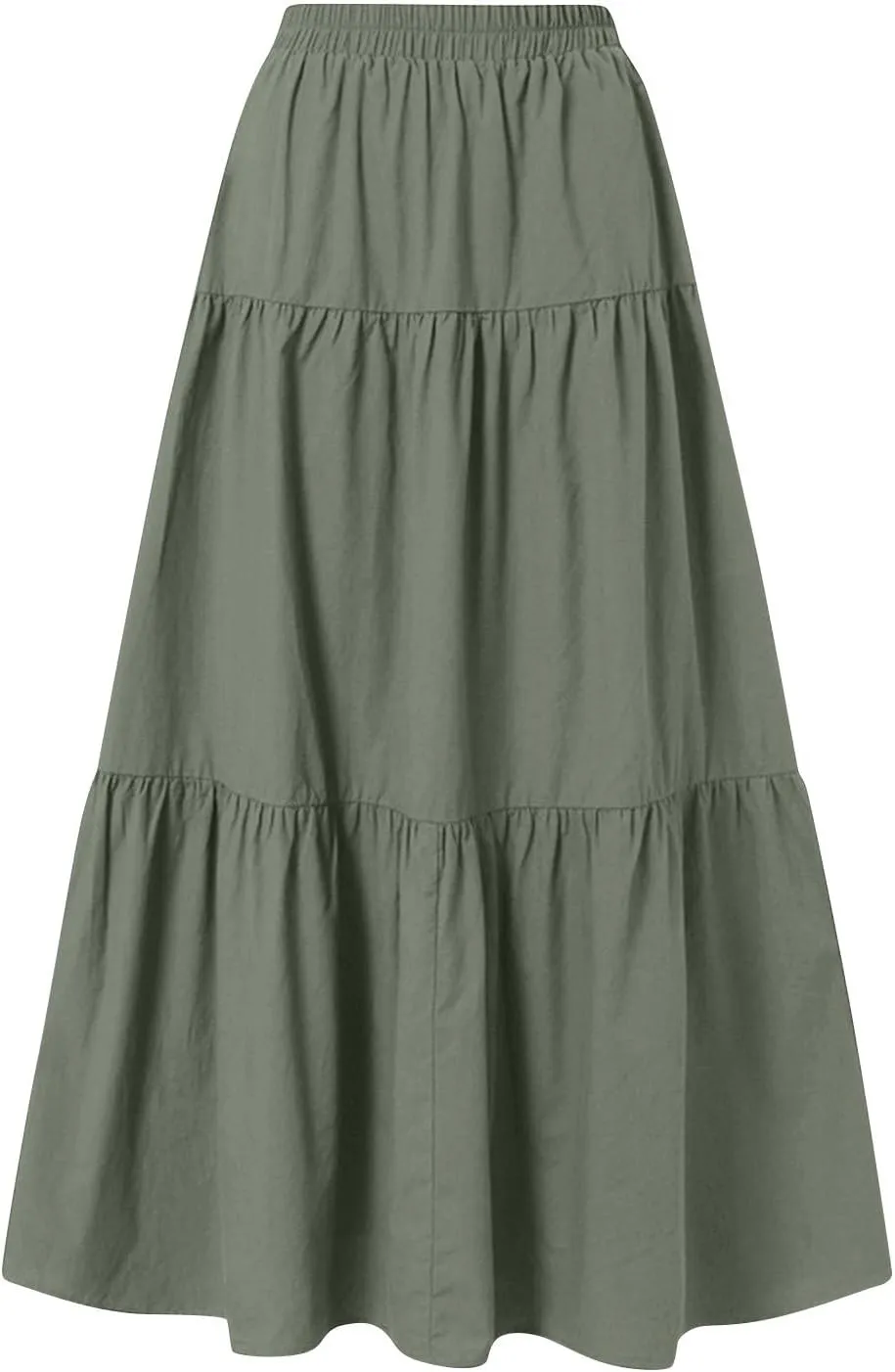 Maxi Skirts for Women Trendy High Waisted Flowy Tiered Linen Skirt Casual Pleated A-Line Beach Long Skirts with Tie