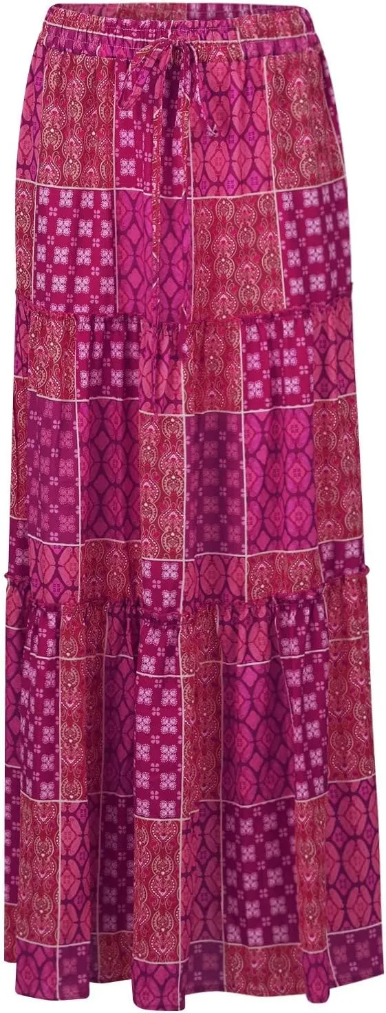 Maxi Skirts,Pleated Flowy Long Skirts for Women 2025 High Waisted Womens Boho Maxi Skirt with Pockets Trendy