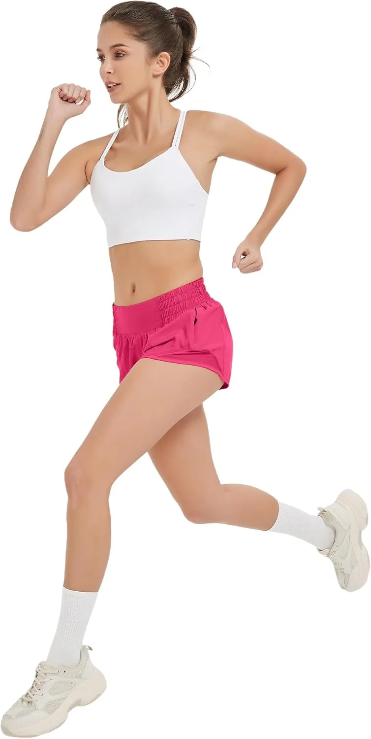 MCEDAR Women's Athletic Shorts for Gym Workout Shorts 2.5" Quick-Dry Lightweight Running Short with High Waisted Zip Pockets