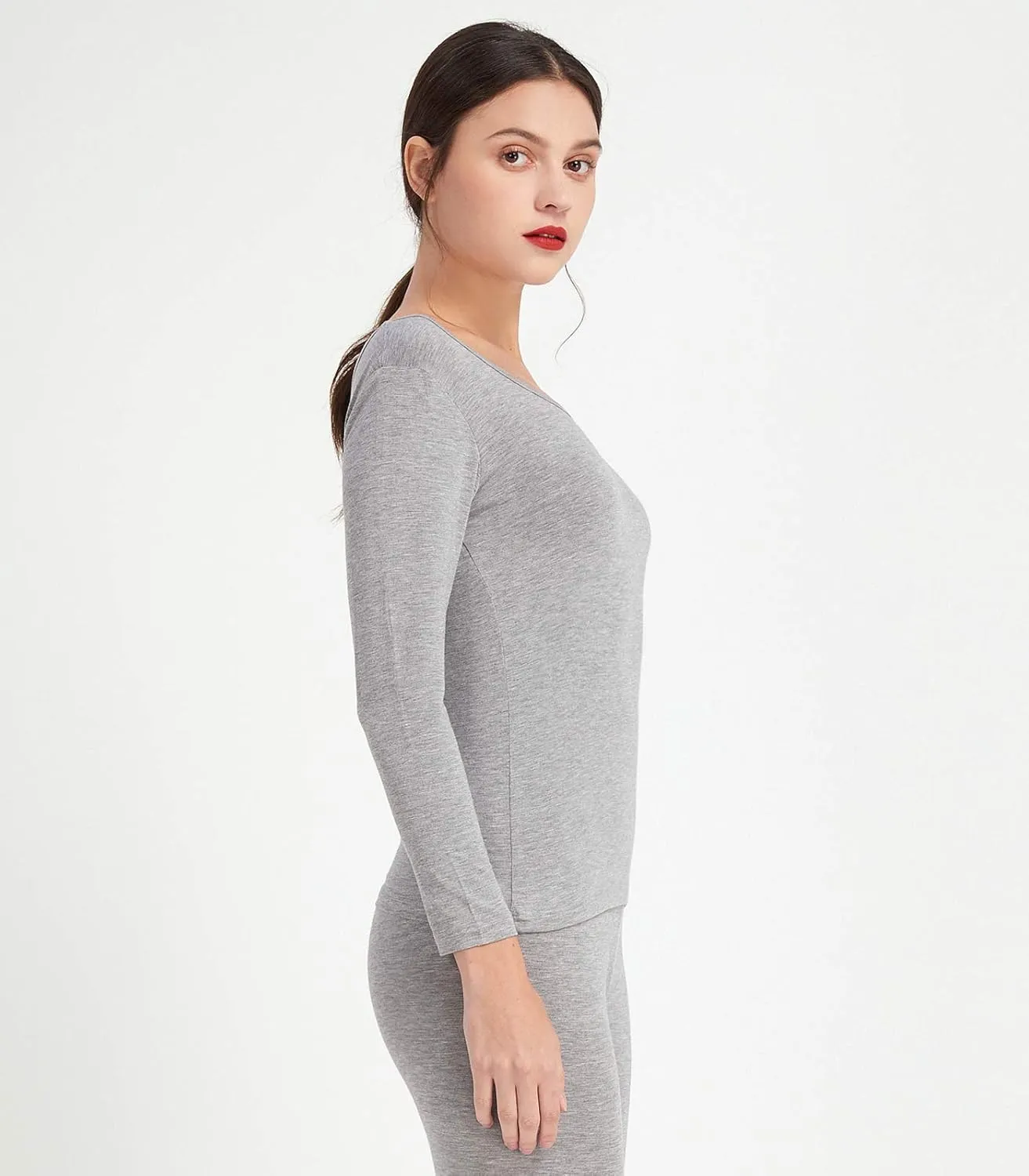 Mcilia Women's Ultrathin Modal Thermal Baselayer Top Scoop Neck Long Sleeve Undershirt