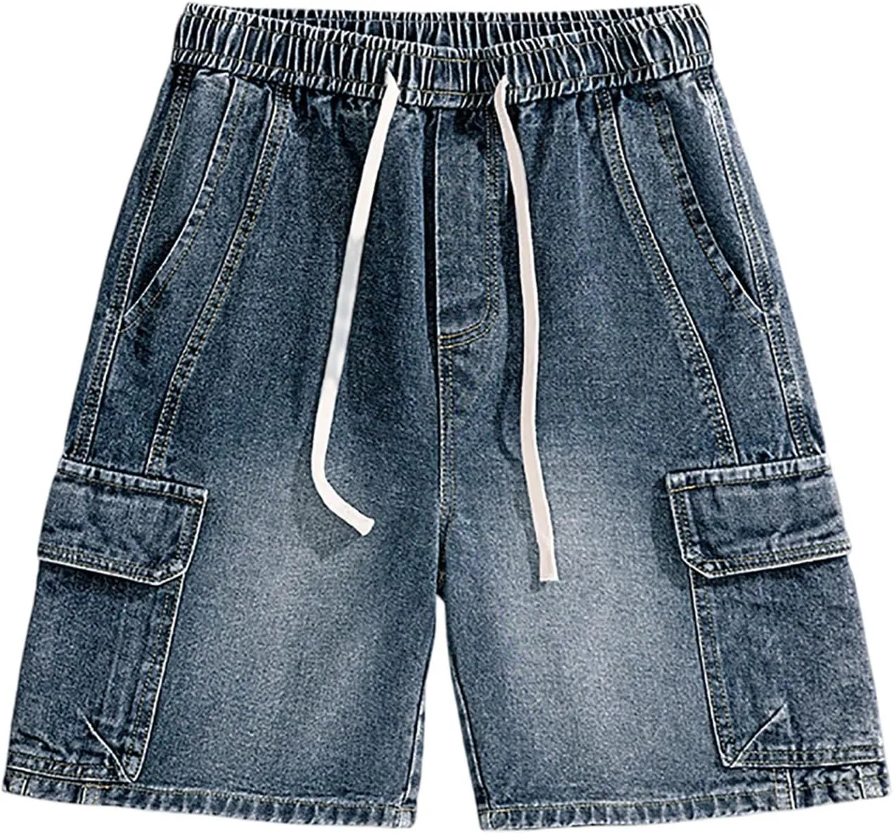Men Loose Fit Denim Shorts Baggy Casual Summer Wide Leg Mid Jean Jorts Hip Hop Shorts Streetwear with Pockets