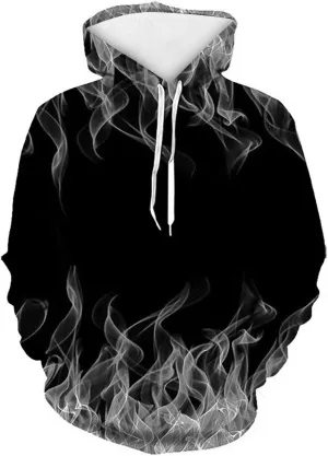 Men Women Unisex Novelty Hoodies 3D Flame Graphic Print Pullover Tops Fashion Fall Winter Hooded Sweatshirts