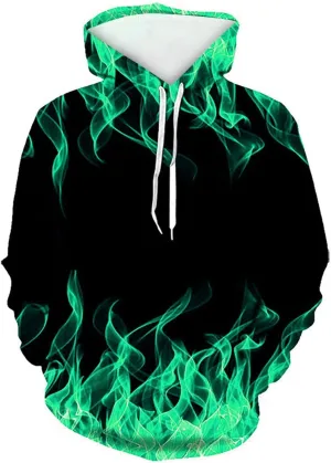 Men Women Unisex Novelty Hoodies 3D Flame Graphic Print Pullover Tops Fashion Fall Winter Hooded Sweatshirts