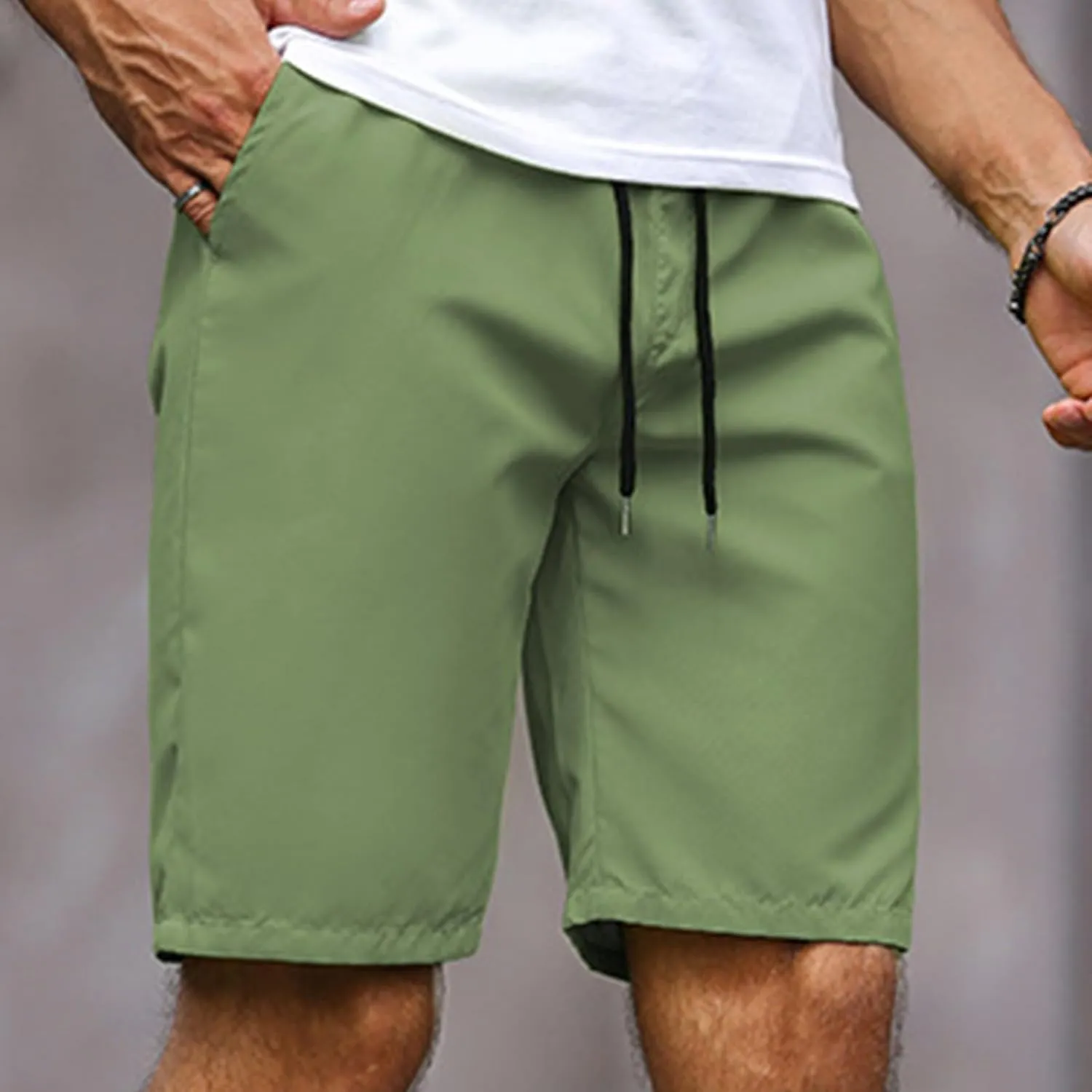 Mens Bermuda Shorts Summer Casual Short Length Trousers Running Shorts Half Pants with Pockets for Gym Sports Work Cycling