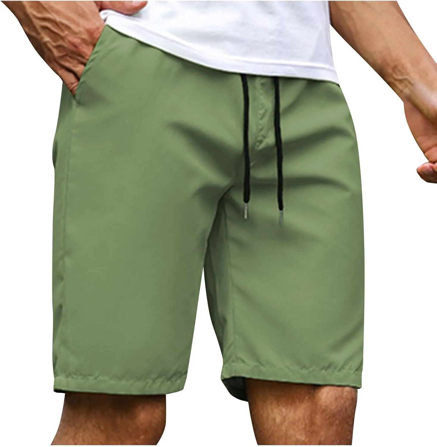 Mens Bermuda Shorts Summer Casual Short Length Trousers Running Shorts Half Pants with Pockets for Gym Sports Work Cycling