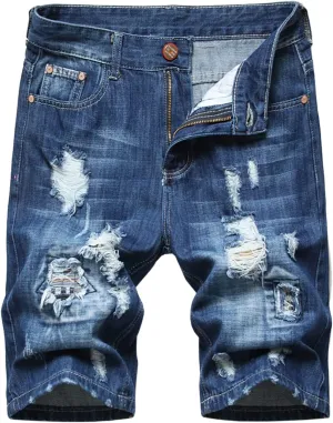 Mens Big and Tall Jean Shorts Vintage Ripped Distressed Denim Shorts Slim Fit Summer Casual Straight Moto Biker Jeans