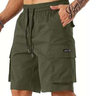 Men's Cargo Shorts Slim Fit Elastic Waist Hiking Long Shorts Drawstring Big Tall Golf Gym Work Pants Multi Pockets