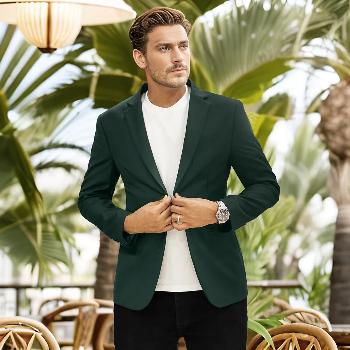 Men's Causal Blazer Slim Fit Suit Jacket for Men Two Button Sports Coats Wedding Prom Party