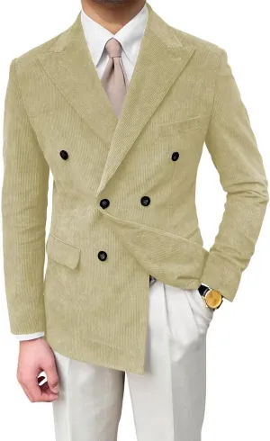 Mens Corduroy Jacket Double Breasted Blazer for Men Classic Suit Jacket Sport Coat Formal Casual Suit Blazer