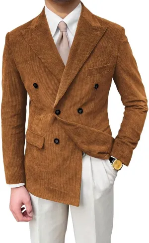 Mens Corduroy Jacket Double Breasted Blazer for Men Classic Suit Jacket Sport Coat Formal Casual Suit Blazer