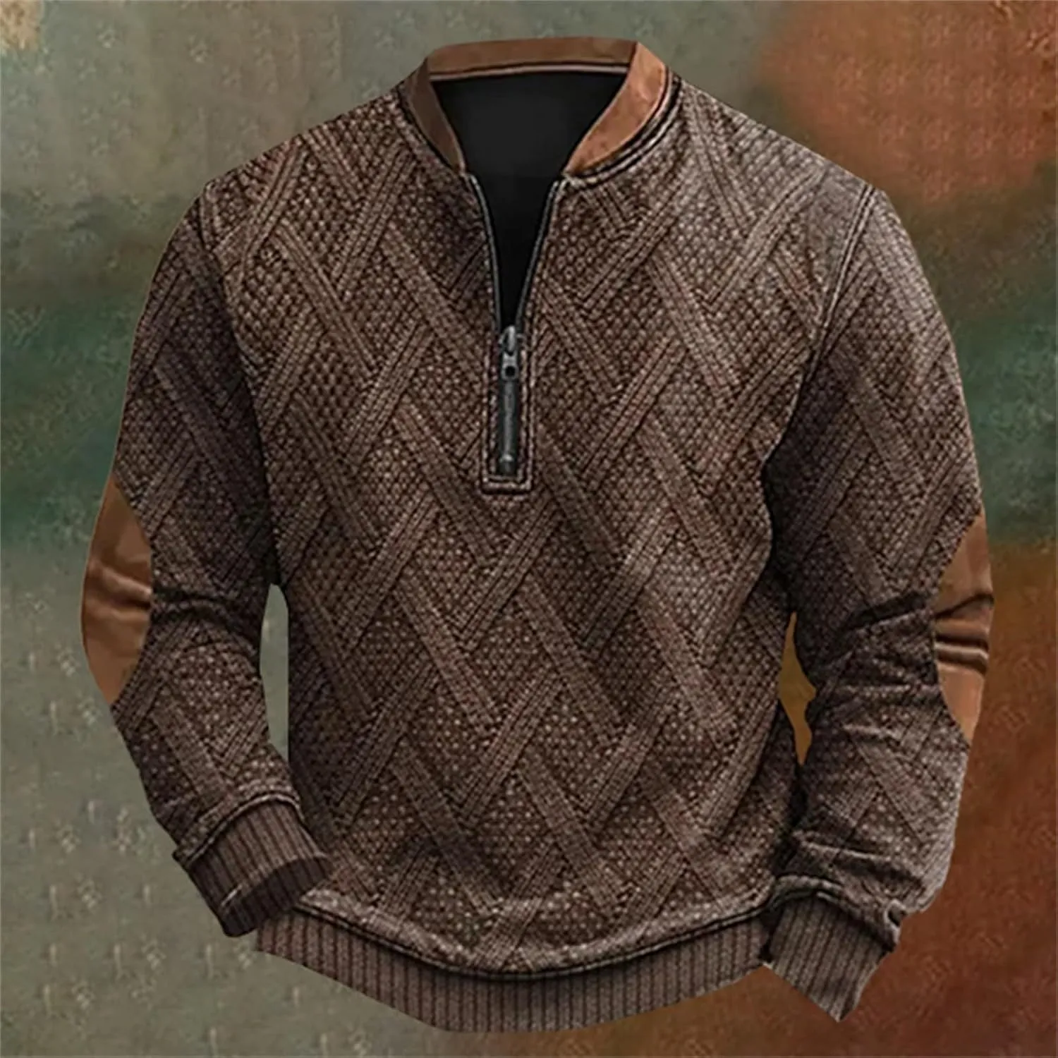Men's Crewneck Sweatshirts Men's Casual Fashion Loose 3D Printed Zipper Long Casual V Neck Slim Fit Pullover T-Shirt
