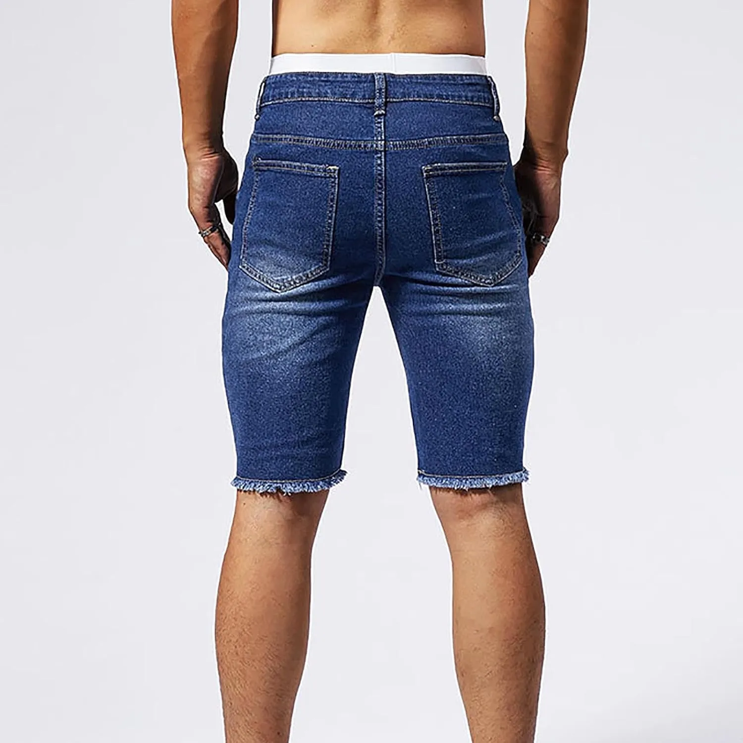 Mens Demin Shorts Casual Raw Trim Slim Fit Ripped Distressed Jean Shorts Y2K Hip Hop Fashion Grunge Denim Bottom
