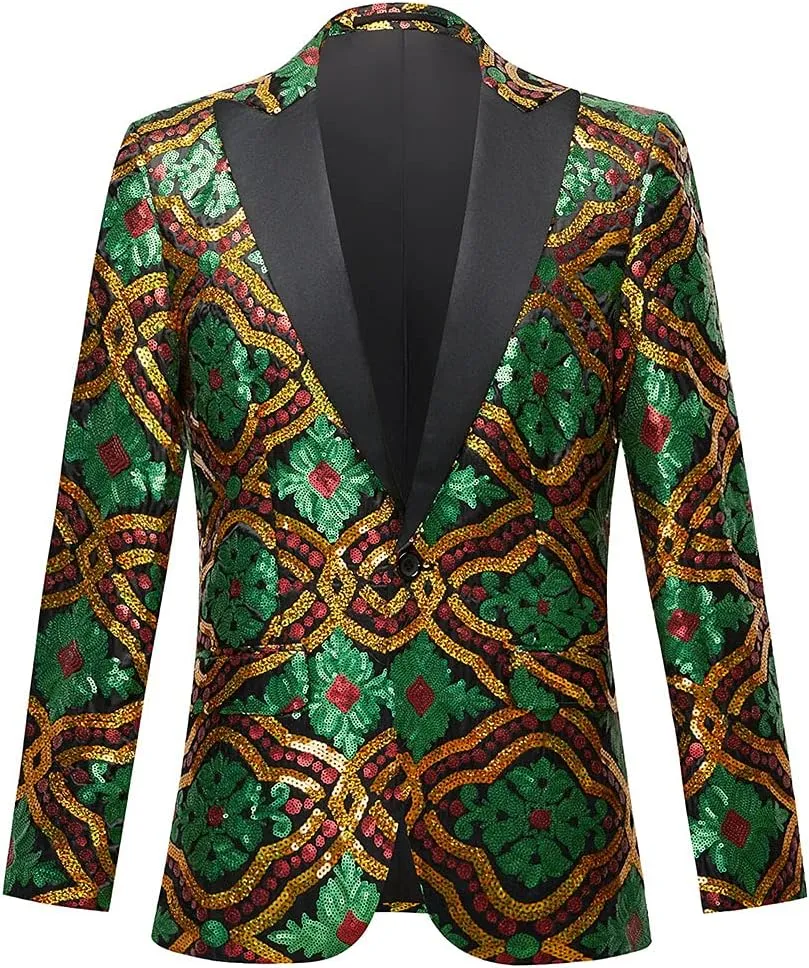 Men's Fashion Colorful Pattern Sequin Blazer Blazer