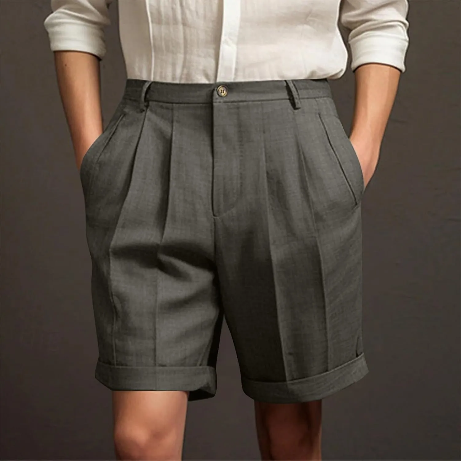 Mens Golf Chino Shorts Summer Beach Relaxted-Fit Pleated Front Button Waist Suit Shorts Solid Work Basic Short Pants