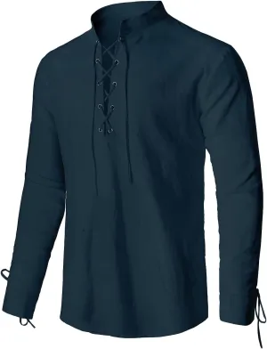 Men's Renaissance Shirt Pirate Medieval Viking top Linen Long Sleeved Halloween Costume