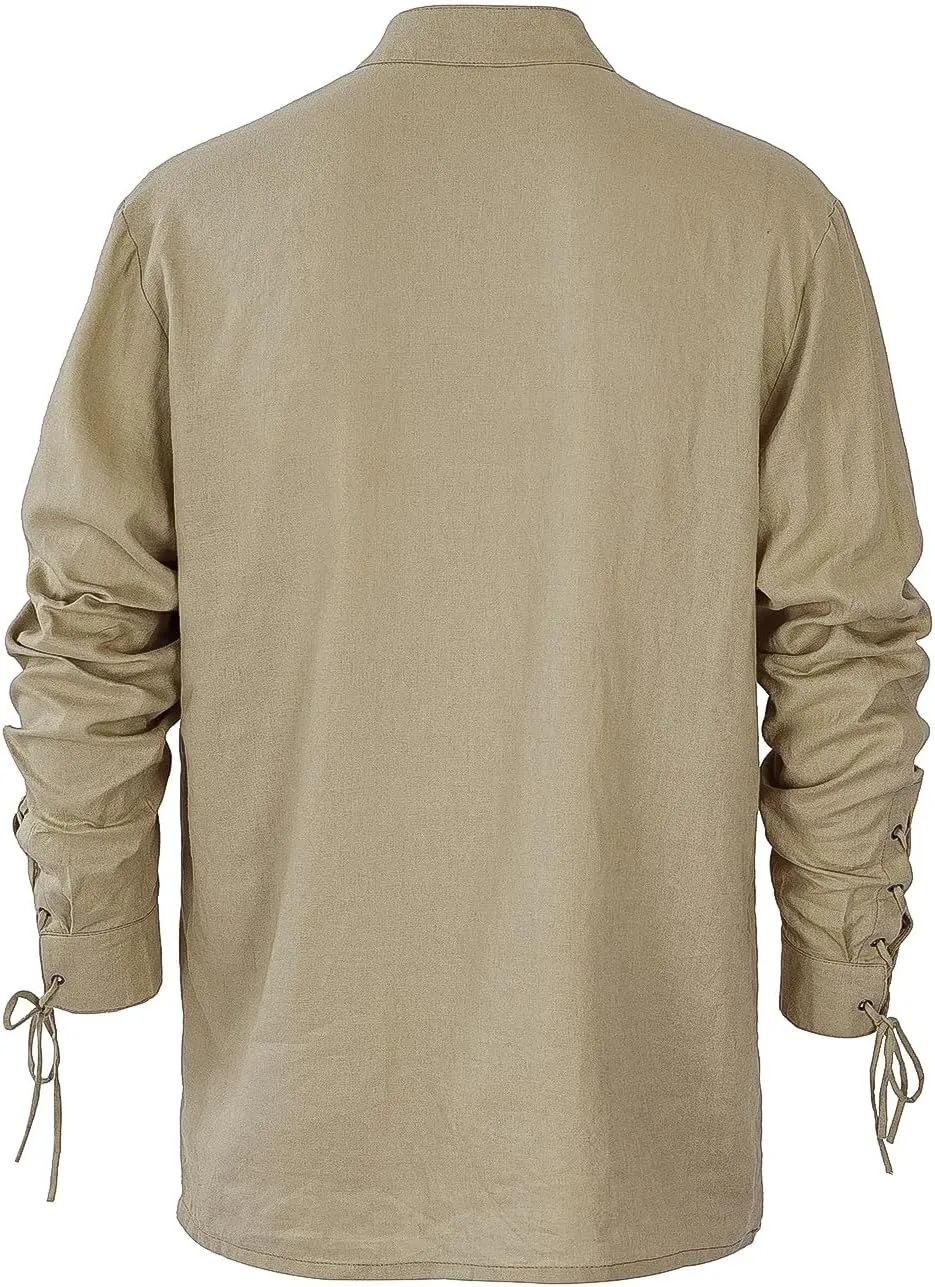 Men's Renaissance Shirt Pirate Medieval Viking top Linen Long Sleeved Halloween Costume