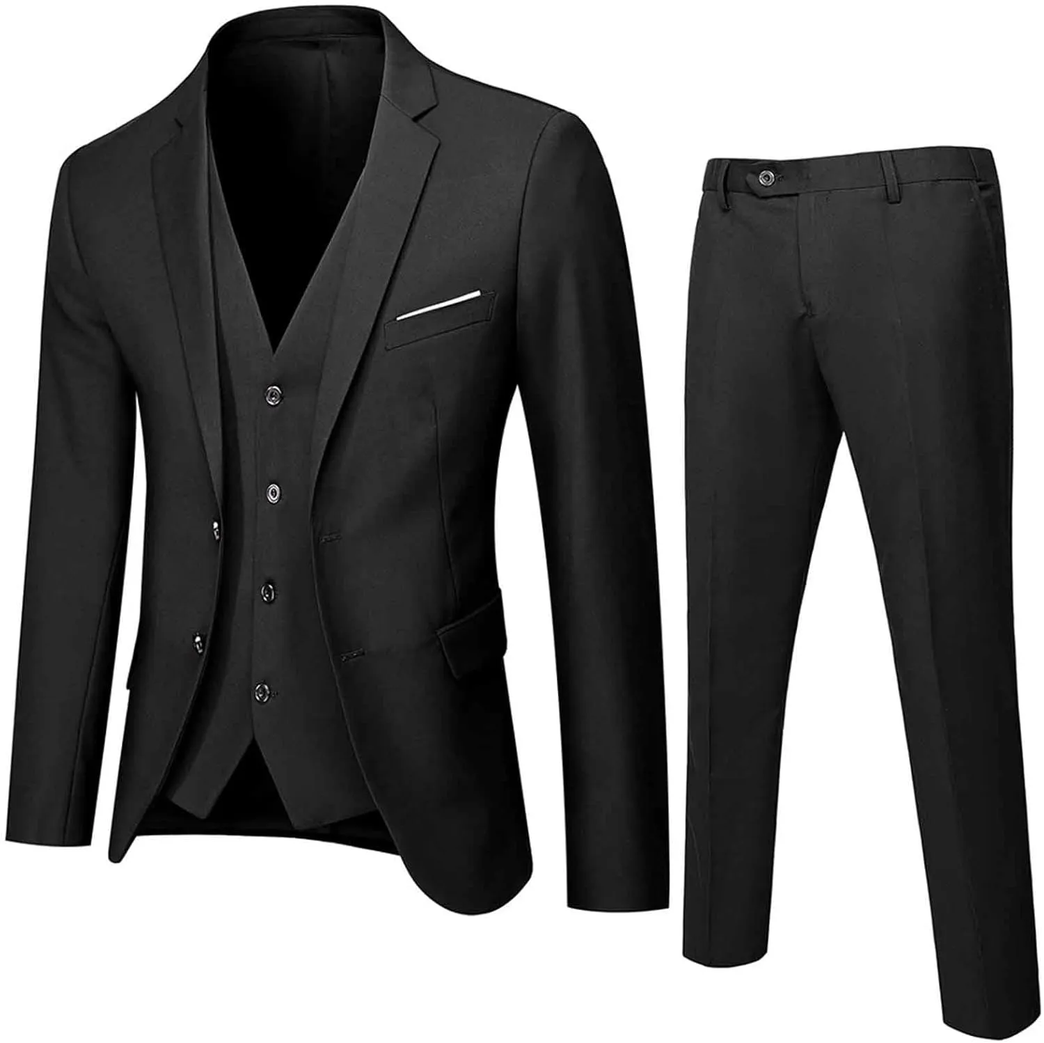 Men's Slim Fit Suit Clothes, Two Button 3-Piece Blazer Dress Business Wedding Party Jacket Vest & Pant Outfits