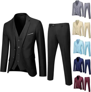 Men's Slim Fit Suit Clothes, Two Button 3-Piece Blazer Dress Business Wedding Party Jacket Vest & Pant Outfits