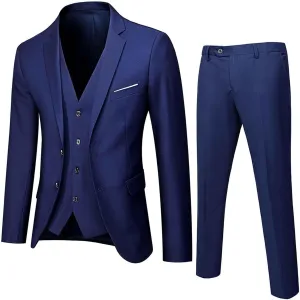 Men's Slim Fit Suit Clothes, Two Button 3-Piece Blazer Dress Business Wedding Party Jacket Vest & Pant Outfits