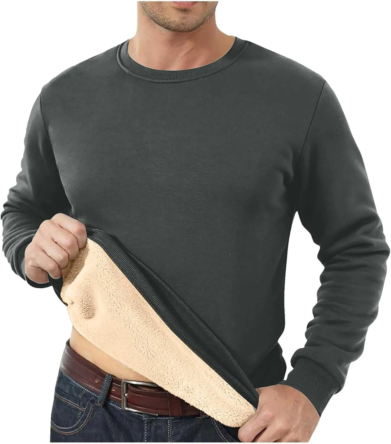 Men's Spring Autumn Winter Round Neck Sweater Simple Style Tops Trendy Loose Plus Velvet Oversized Distressed Sweatshirt