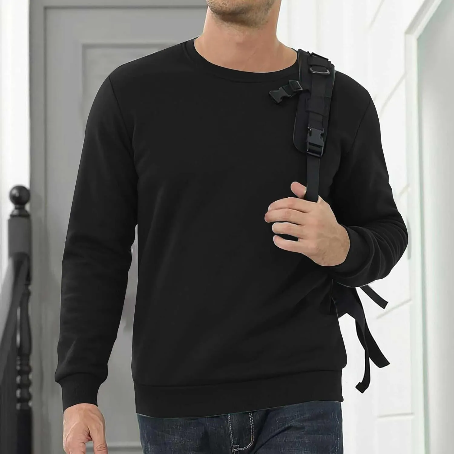 Men's Spring Autumn Winter Round Neck Sweater Simple Style Tops Trendy Loose Plus Velvet Oversized Distressed Sweatshirt