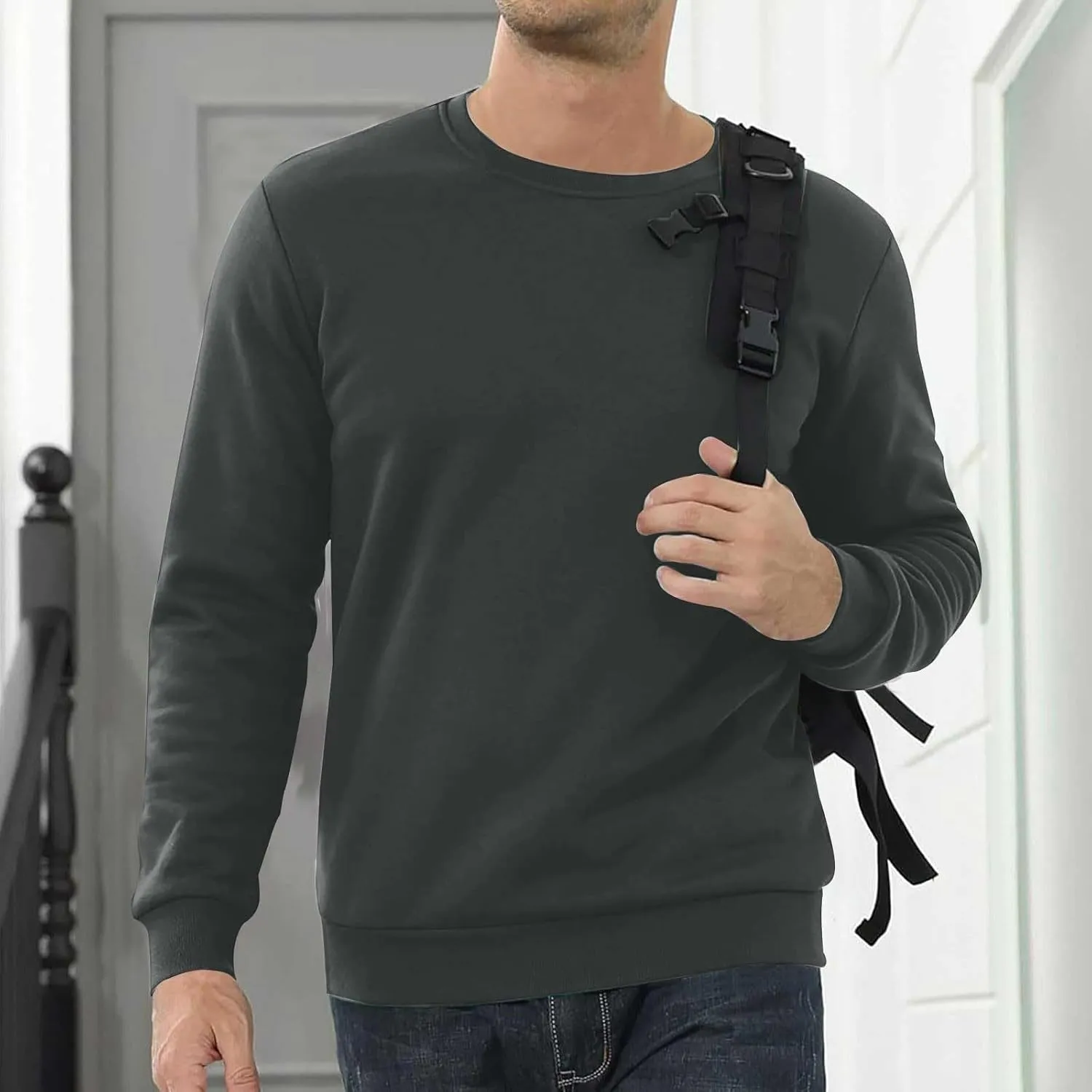 Men's Spring Autumn Winter Round Neck Sweater Simple Style Tops Trendy Loose Plus Velvet Oversized Distressed Sweatshirt