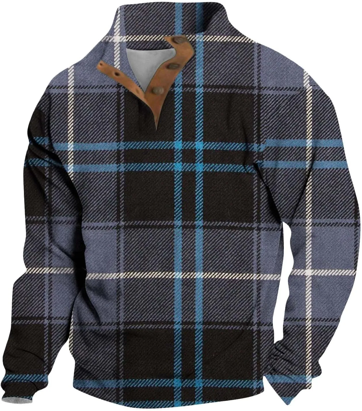 Mens Sweatshirt Corduroy Winter Polo Shirts Long Sleeve Elbow Patches Plaid Pullover Casual Stand Collar Sweaters