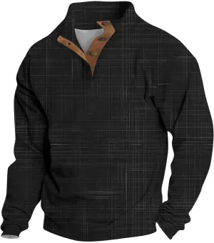 Mens Sweatshirt Corduroy Winter Polo Shirts Long Sleeve Elbow Patches Plaid Pullover Casual Stand Collar Sweaters