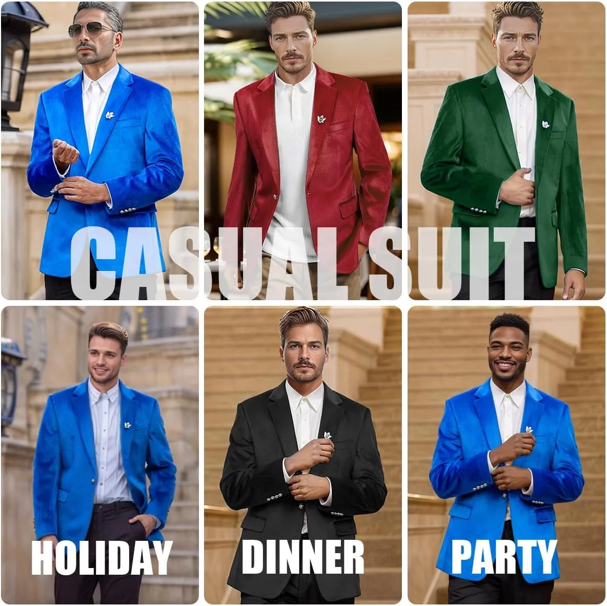 Men's Velvet Blazer for Casual Men's Blazer one-Button Lapel Tuxedo with Brooch Dinner Party Wedding Prom Party