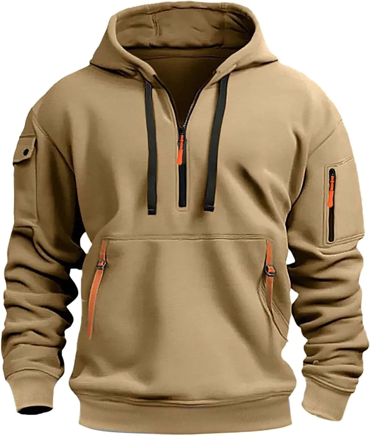 Men's Zip Hoodie Long Sleeved Loose Jogging Sport Sweatshirt Fall Casual Gym Athletic Cargo Warm Winter Pullover