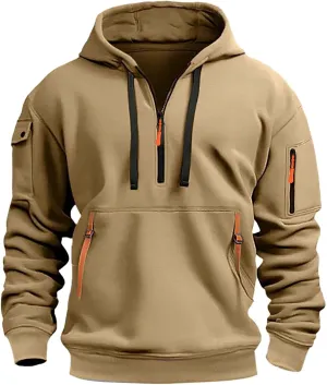 Men's Zip Hoodie Long Sleeved Loose Jogging Sport Sweatshirt Fall Casual Gym Athletic Cargo Warm Winter Pullover