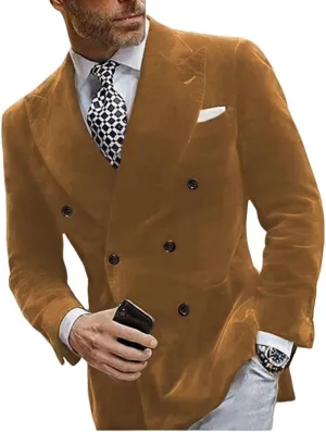 Mi Bo Tong Mens Velvet Blazer Jacket Double Breasted Notch Lapel Dinner Suit Jacket Prom Party Coat