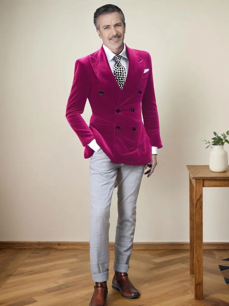 Mi Bo Tong Mens Velvet Blazer Jacket Double Breasted Notch Lapel Dinner Suit Jacket Prom Party Coat