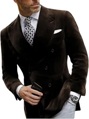 Mi Bo Tong Mens Velvet Blazer Jacket Double Breasted Notch Lapel Dinner Suit Jacket Prom Party Coat