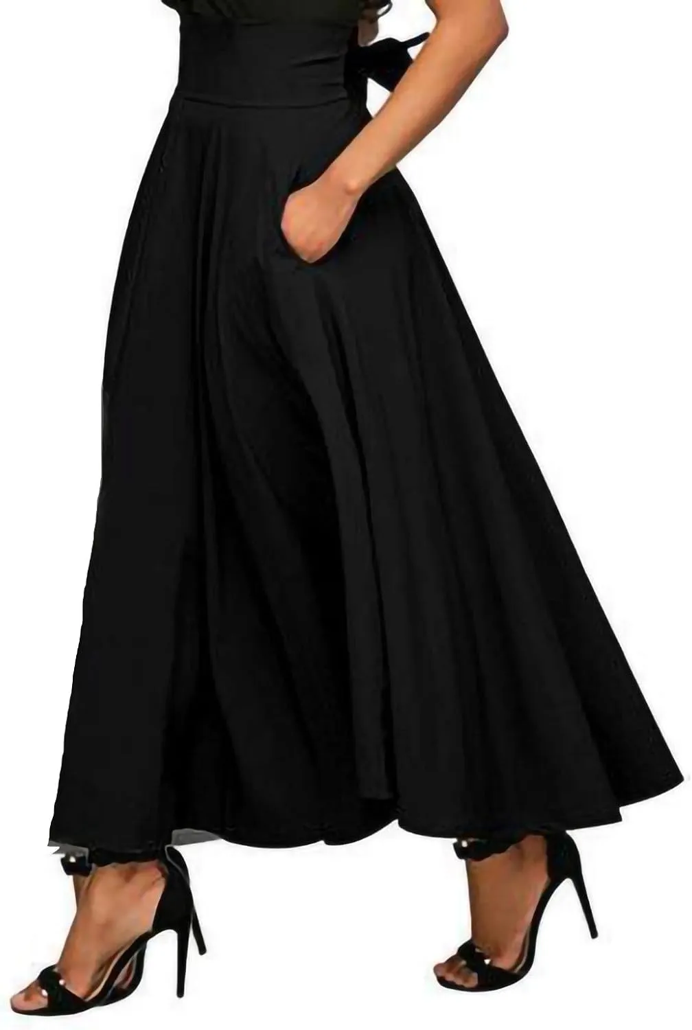 Midi Skirts for Waist Solid Skirt Elegant Womens Pleated Maxi Elastic Skirts High Waist Pleated A-Line Double