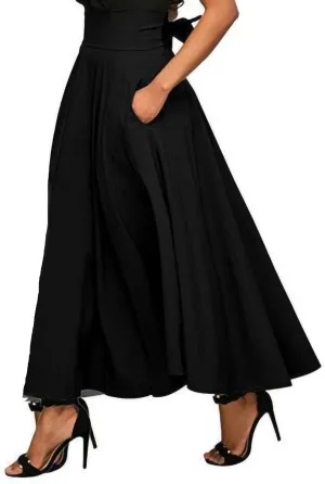 Midi Skirts for Waist Solid Skirt Elegant Womens Pleated Maxi Elastic Skirts High Waist Pleated A-Line Double