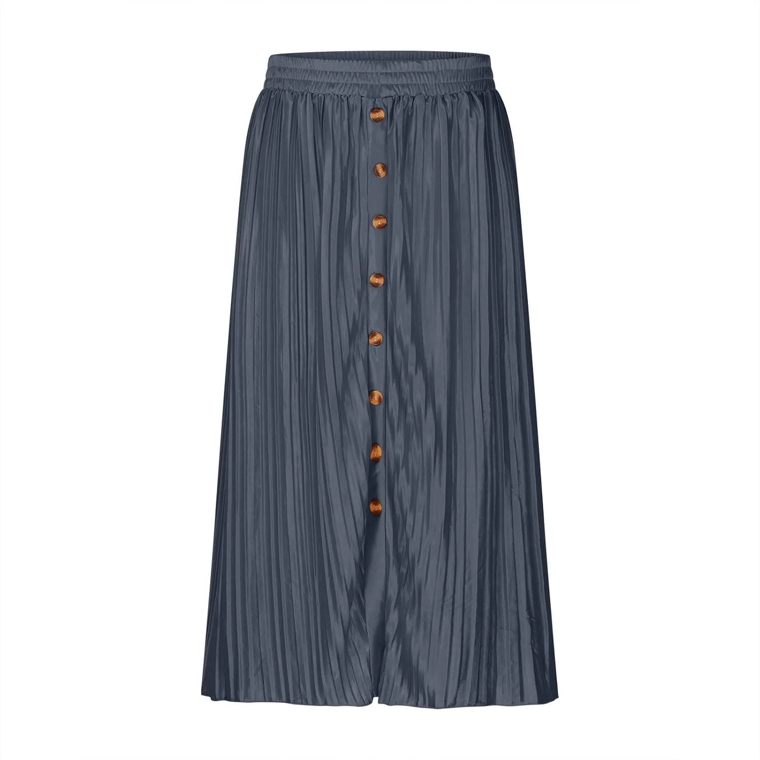 Midi Skirts for Women Casual Summer Beach Vacation High Elastic Waist Front Button A-Line Pleated Flowy Skirts