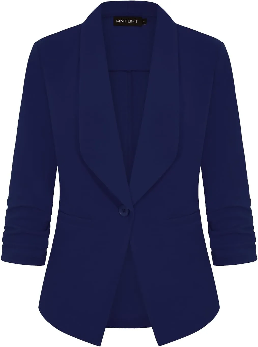 MINTLIMIT Women's Casual Blazer 3/4 Ruched Sleeve Open Front Button Work Office Cardigan Suit Jackets with Pocket
