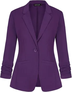 MINTLIMIT Women's Jackets Blazer Notched Lapel V Neck Button Down Blazer Suit Jacket with Pockets (Purple, XL)