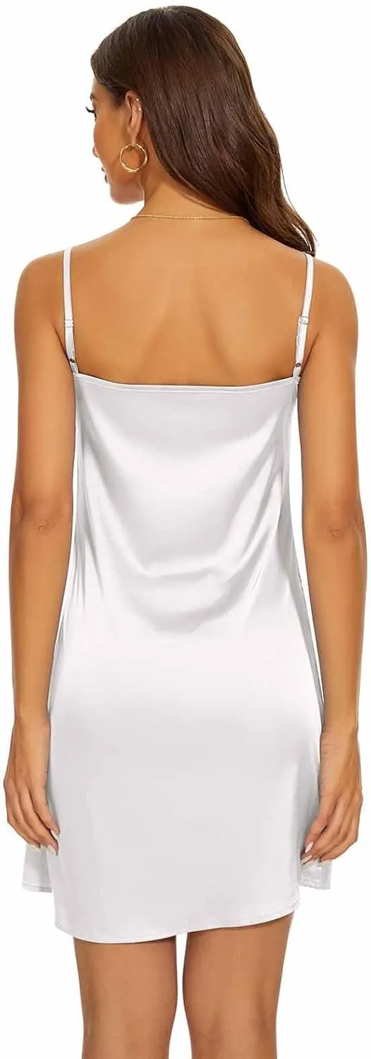 Miqieer Women's Long Silky Tank Top Adjustable Spaghetti Strap Camisole Slip Dress