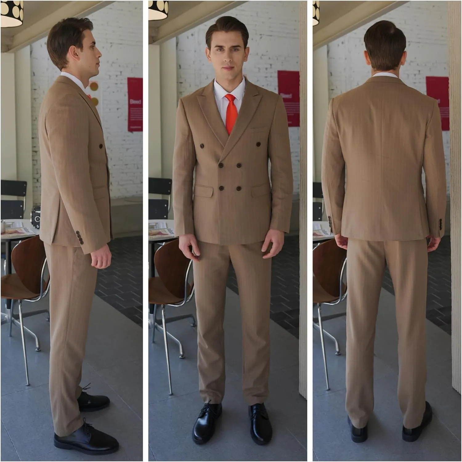 MOGU Mens Double Breasted Pinstripe Suit 2 Piece Slim Fit Tuxedo Formal Jacket and Pants for Business Wedding Prom