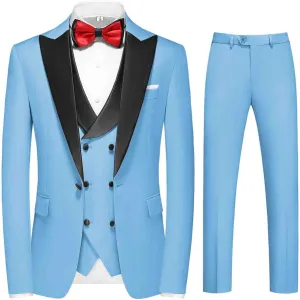 MOGU Mens Tuxedo Suit Set 3 Piece Slim Fit Prom Dinner Blazer Vest Pants Suit Set