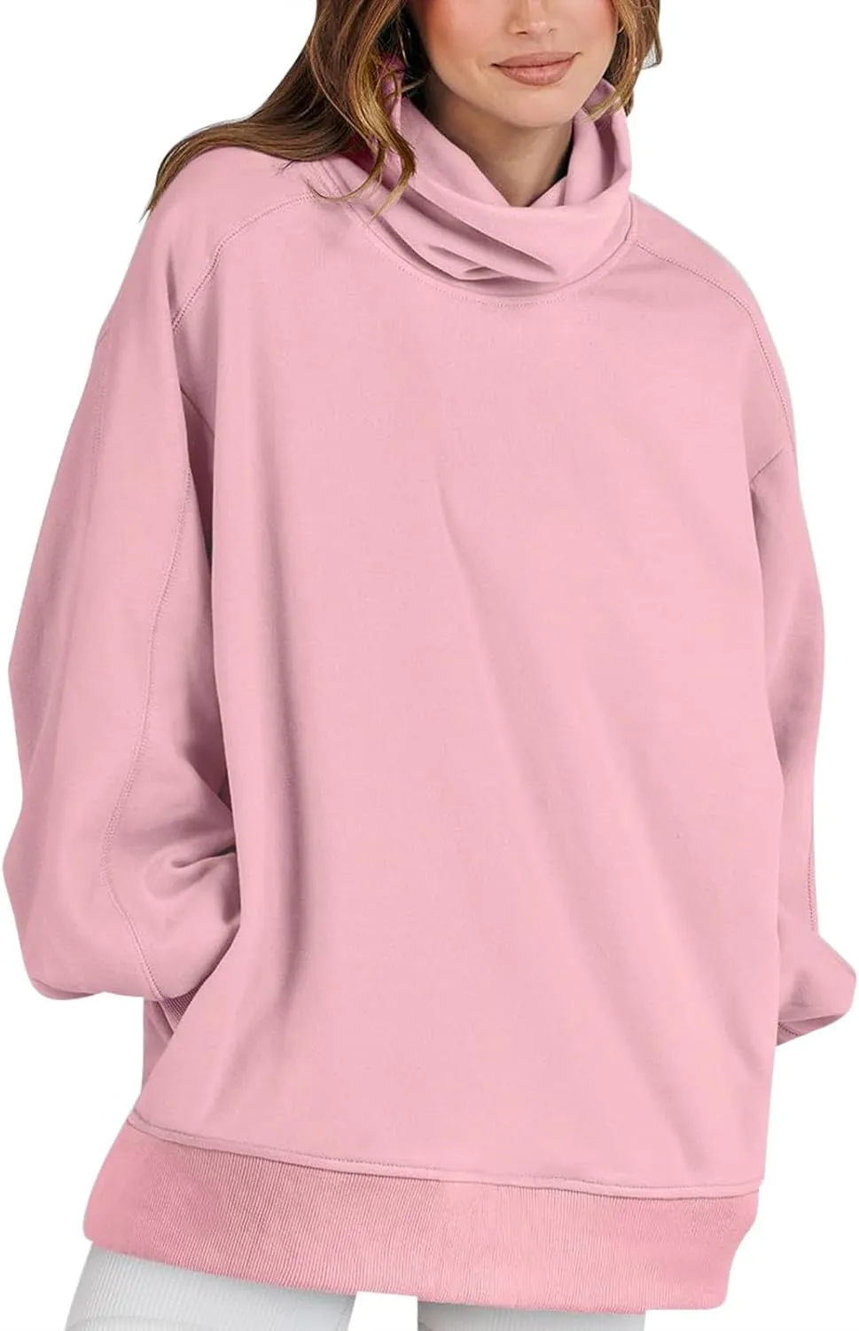 Mzkdieey Women's Oversized Turtleneck Sweatshirt Drop Shoulder Long Sleeve Lose Fit Hoodies Fall Trendy Pullover Tunic Top