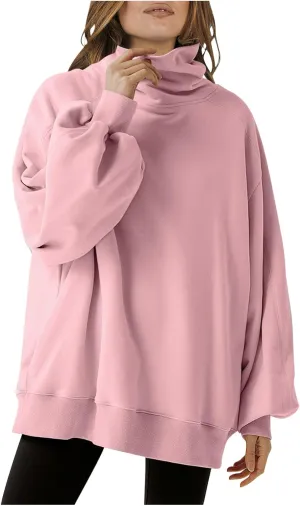 Mzkdieey Women's Oversized Turtleneck Sweatshirt Drop Shoulder Long Sleeve Lose Fit Hoodies Fall Trendy Pullover Tunic Top