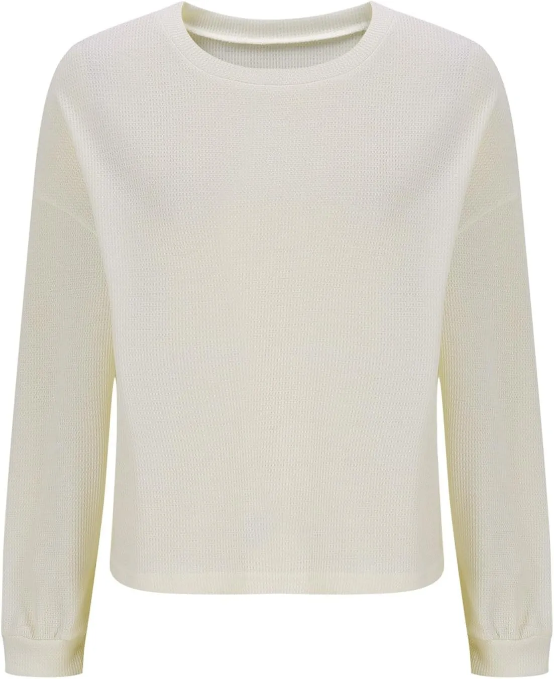 Mzkdieey Womens Waffle Knit Sweatshirts Oversized Crewneck Sweater 2024 Long Sleeve Solid Color Pullover Jumper Tops