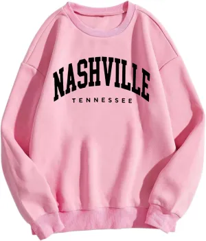 Nashville Print Womens Sweatshirts Trendy Long Sleeve Hoodies Crewneck Pullover Top Fall Fashion Preppy Clothes