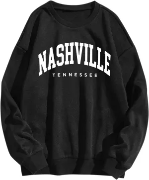 Nashville Print Womens Sweatshirts Trendy Long Sleeve Hoodies Crewneck Pullover Top Fall Fashion Preppy Clothes