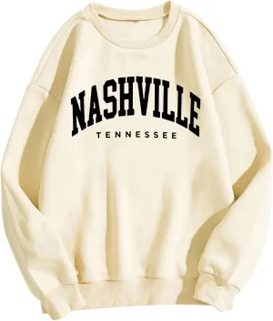 Nashville Print Womens Sweatshirts Trendy Long Sleeve Hoodies Crewneck Pullover Top Fall Fashion Preppy Clothes