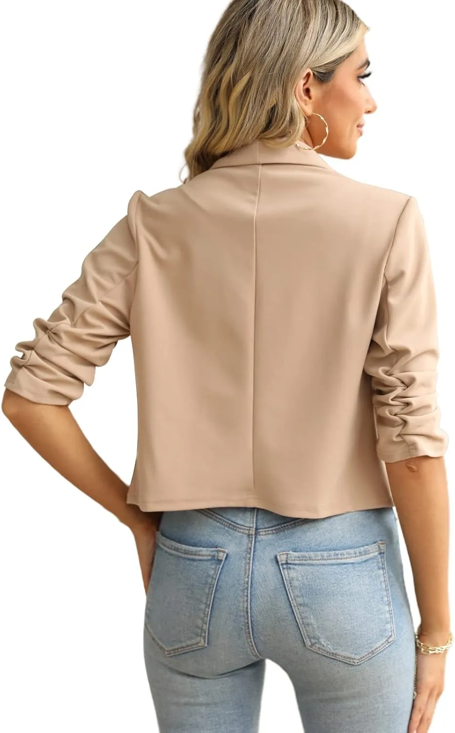 NIUBIA Womens Casual Short Blazer 3/4 Sleeve Knit Cropped Office Business Open Front Blazer Jackets