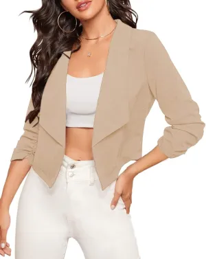 NIUBIA Womens Casual Short Blazer 3/4 Sleeve Knit Cropped Office Business Open Front Blazer Jackets